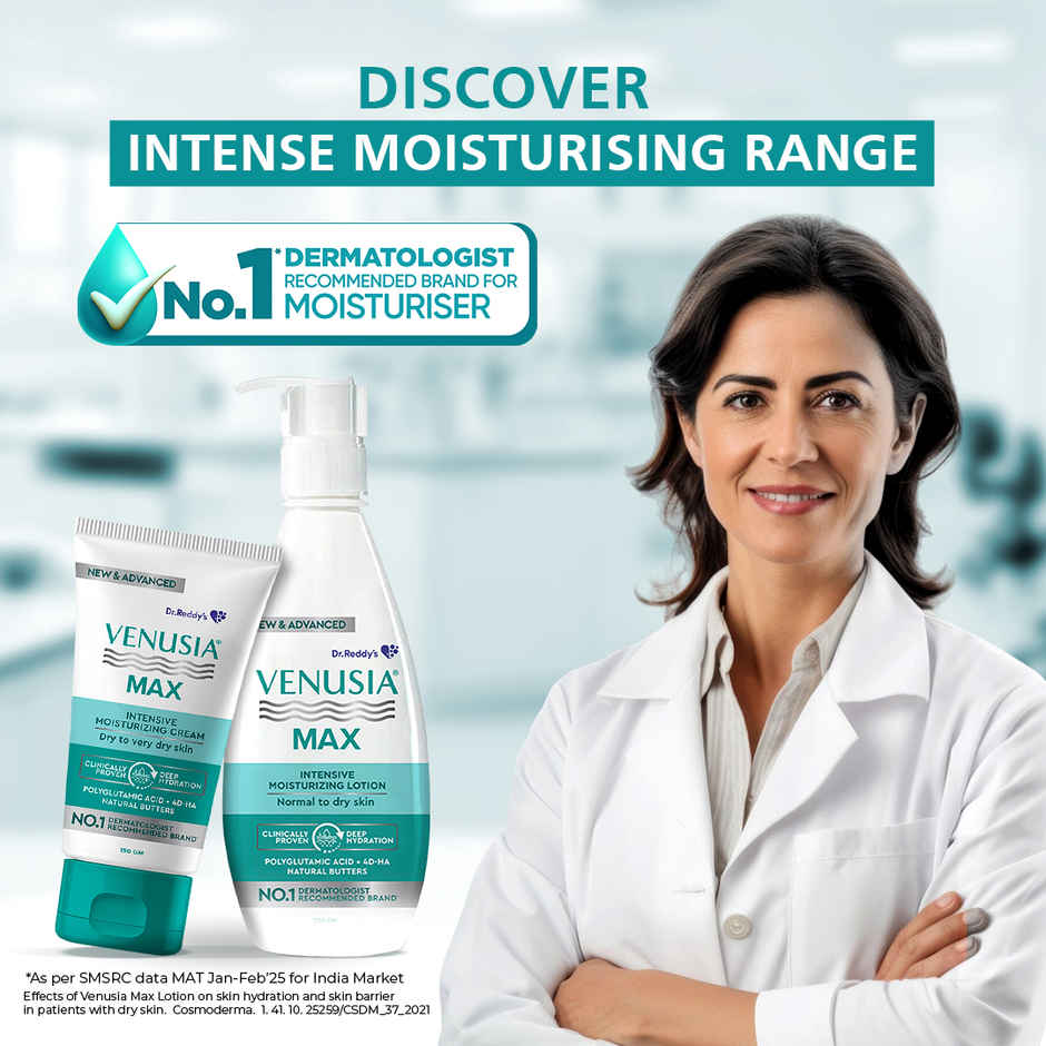 Venusia Max Intensive Moisturizing Lotion with 4D Hyaluronic+Polyglutamic Acid | Normal to Dry Skin