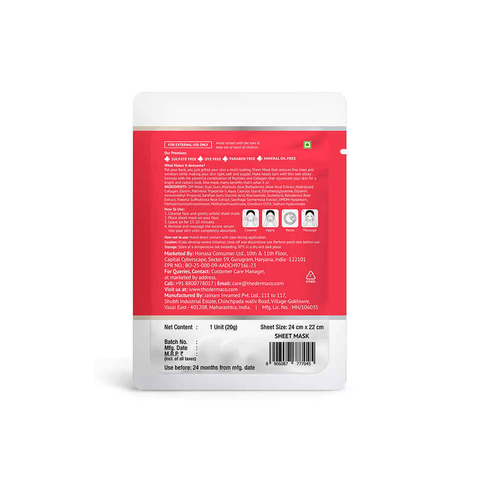 The Derma Co. Collagen + Peptides Hydrating Sheet Mask for Firm & Plump Skin