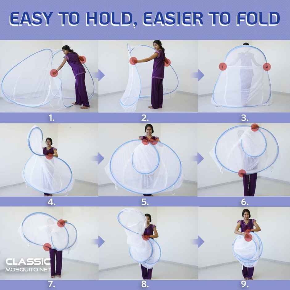 Classic Mosquito Net For Single Bed | Foldable Machardani | Polyester Strong 30Gsm Mesh - Pink.