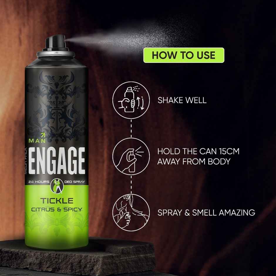 Engage Tickle Deodorant for Men, Body Spray, Citrus & Spicy, Skin Friendly