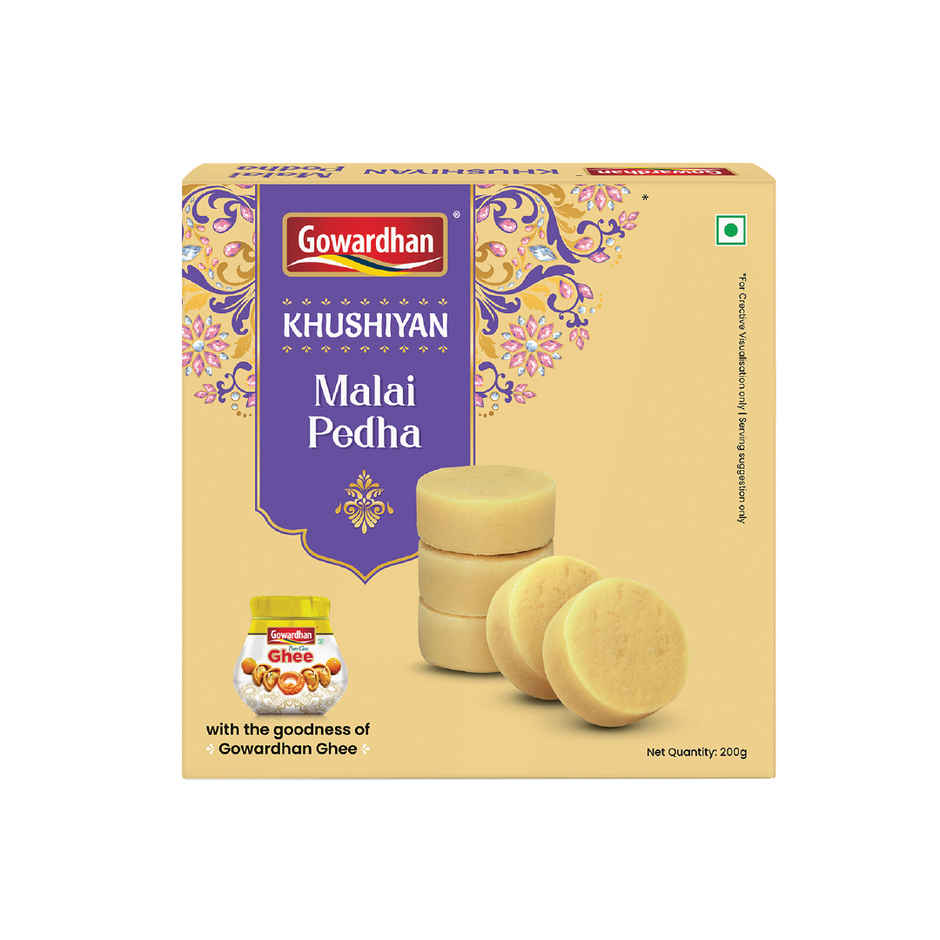 Gowardhan Khushiyan Malai Pedha 200 gm Made from Pure Cow Ghee