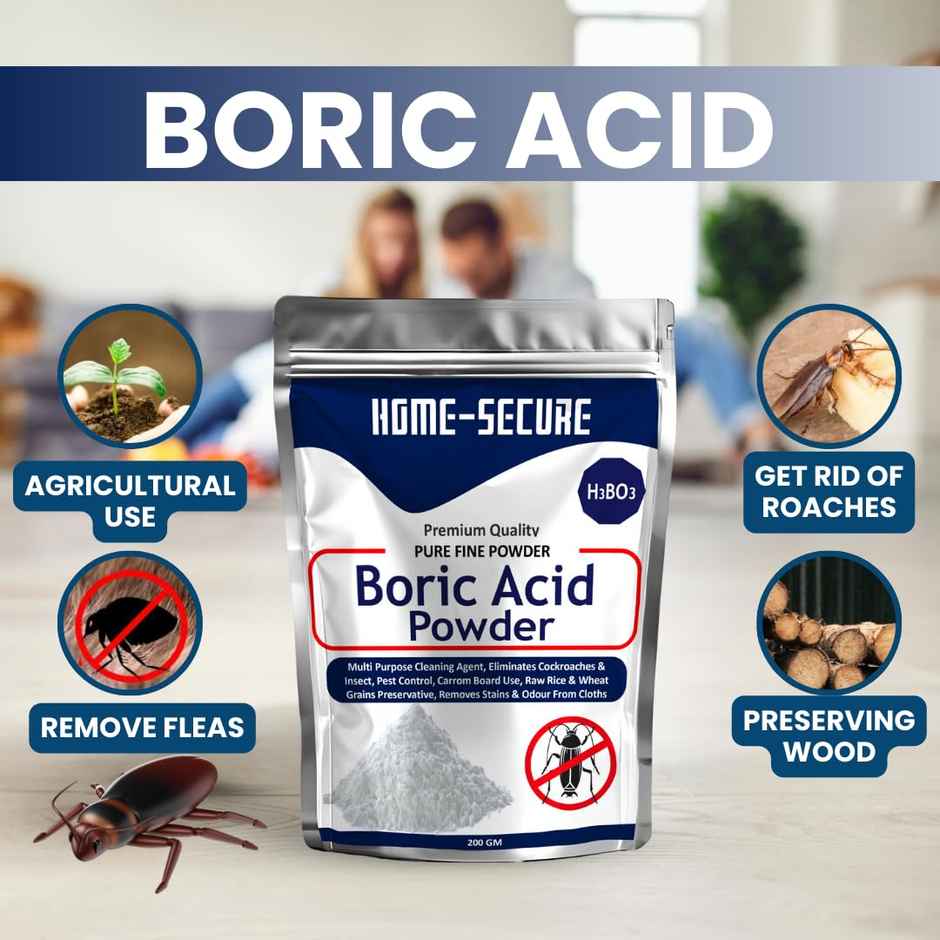 Home-Secure Boric Acid Powder | Eliminates Cockroaches & Insects, Carrom Board Use, Raw Rice Preservative