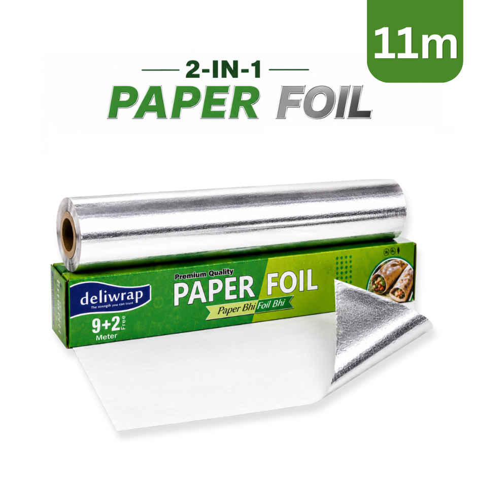 Deliwrap 2-in-1 Paper & Aluminium Foil Roll | 9+2 m | Greaseproof | Heat Retention | Food Wrap