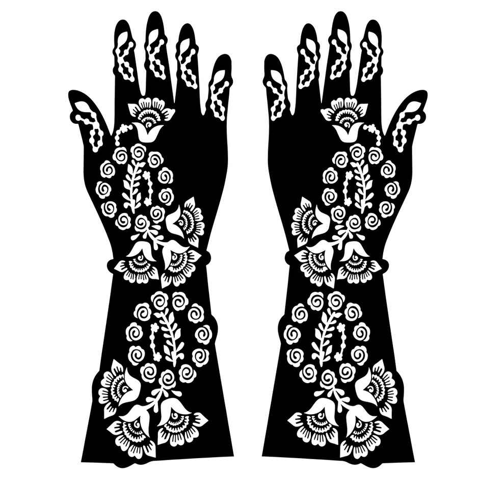 Sanfe Mehndi Stencil Full Hand Set, Henna Tattoo Stencil/Sticker Style 6