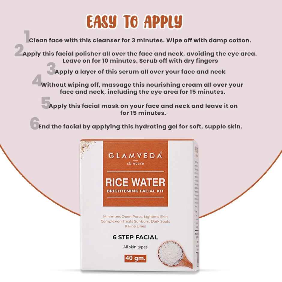 Glamveda Rice Water Brightening Facial Kit | 6 Steps Facial Kit