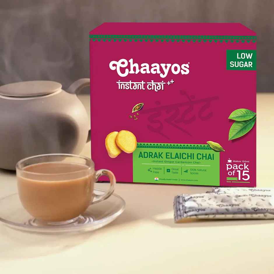 Chaayos Adrak Elaichi Instant Tea Premix - Low Sugar