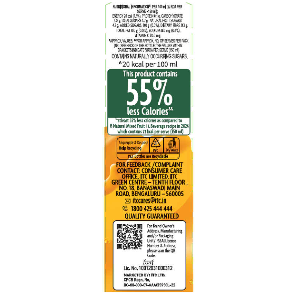 B Natural No Added Sugar Mixed Fruit Juice