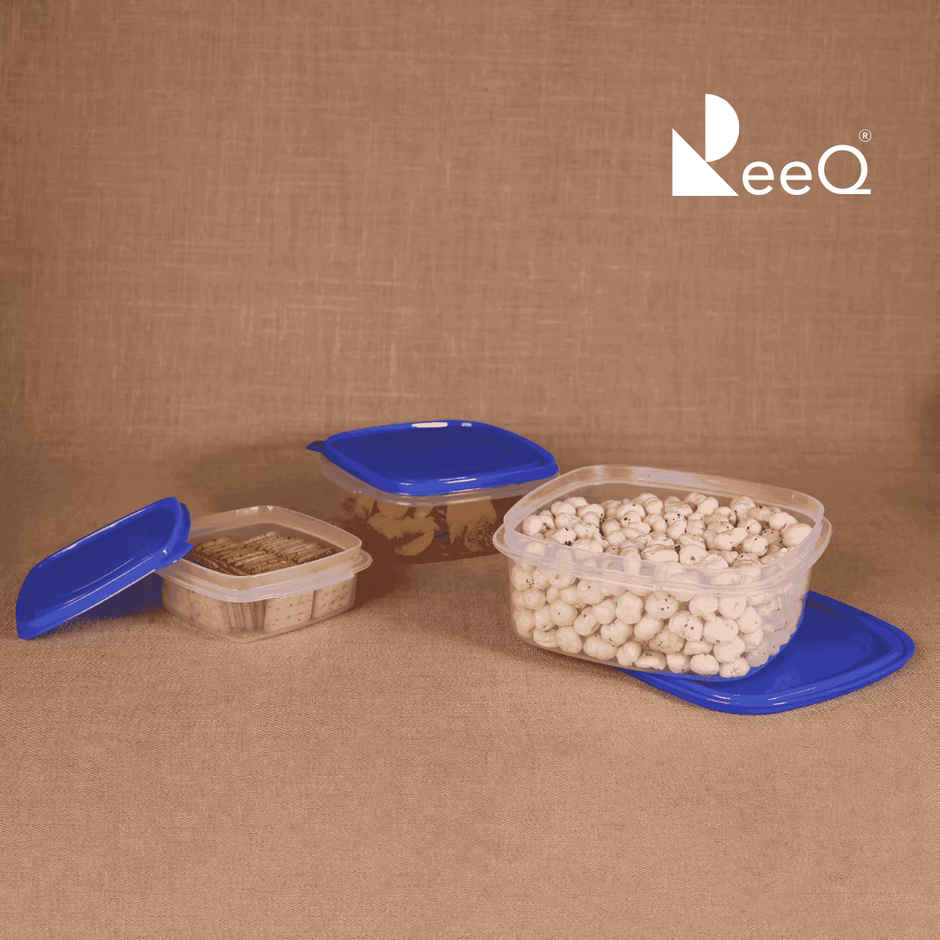 ReeQ Airtight Storage Container Set | Blue Lid - 2.4 L, 1.6 L & 800 ml