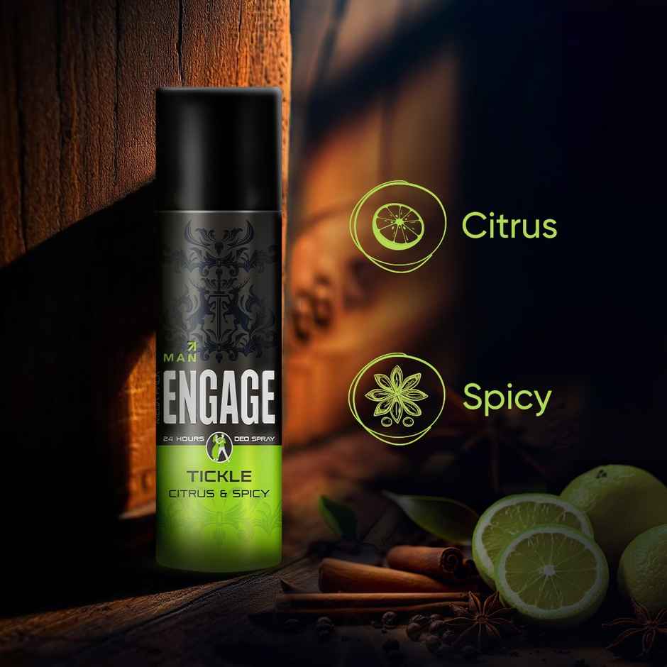 Engage Tickle Deodorant for Men, Body Spray, Citrus & Spicy, Skin Friendly