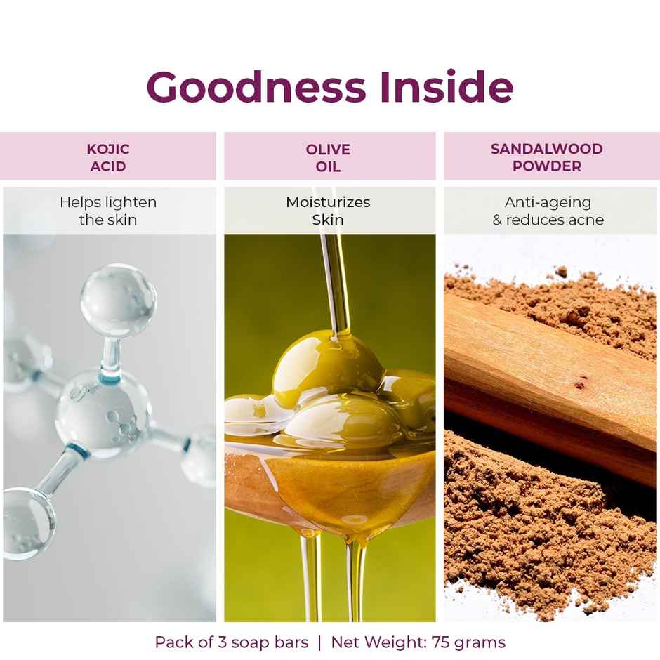 Kozicare Kojic Acid Soap And Glutathione Soap | Sandal Soap | Body Tan Removal Soap | Pack Of 3