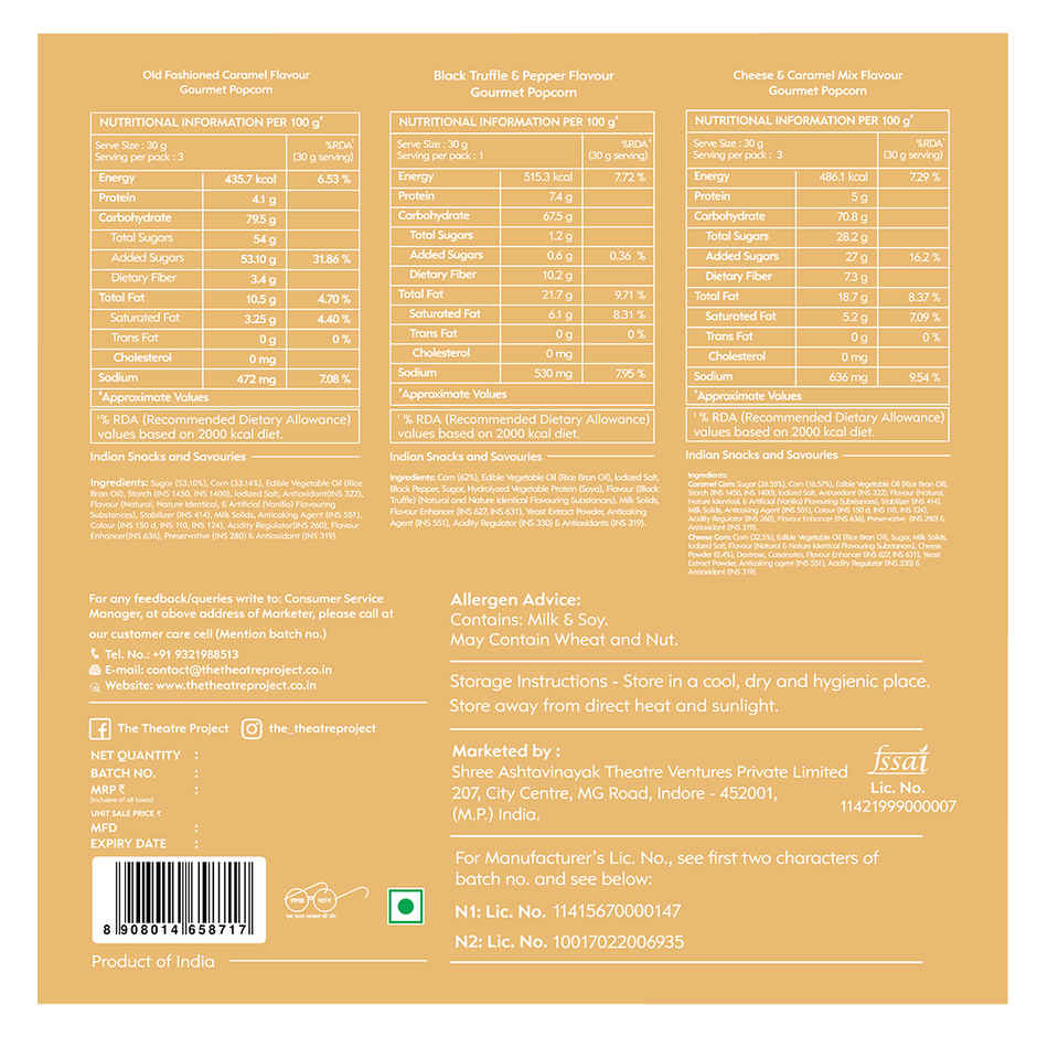 TTP Popcorn Golden | Cheese Caramel, Black Truffle & Caramel | Assorted