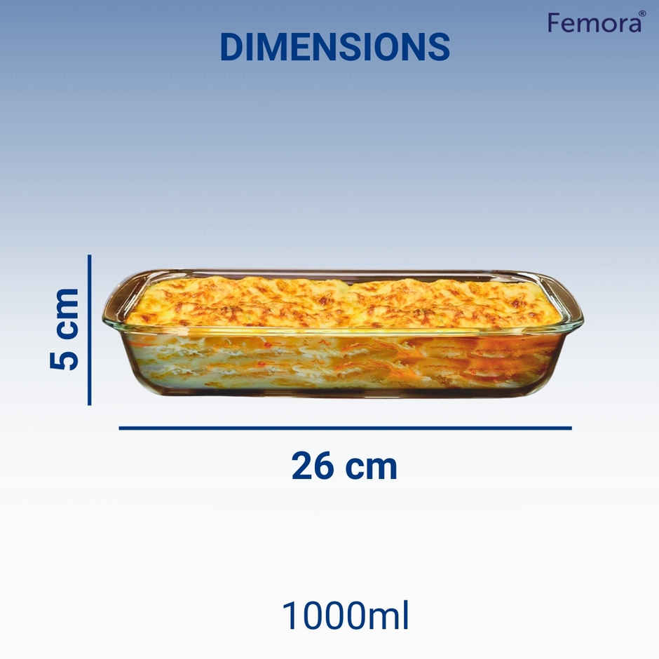 Femora Rectangle Baking Dish 1L Borosilicate Glass Microwave & Oven Safe