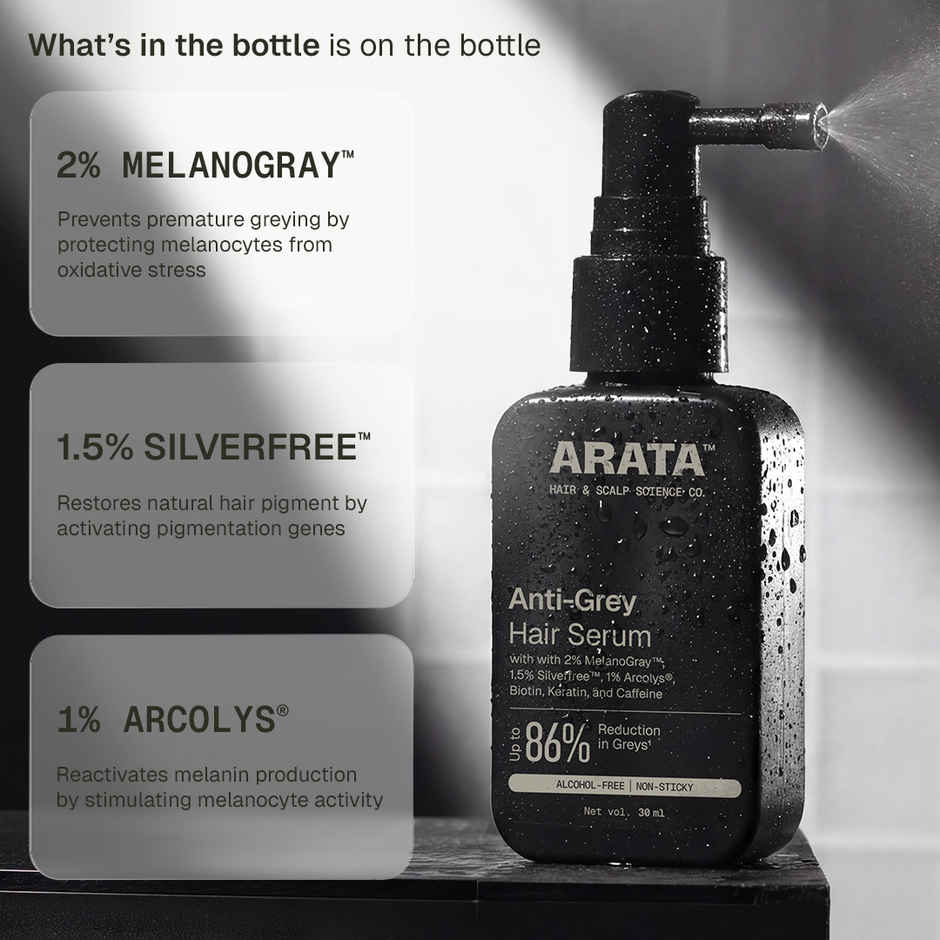Arata Anti-Grey Hair Serum | Slows Premature Greying | Biotin, Keratin & Caffeine