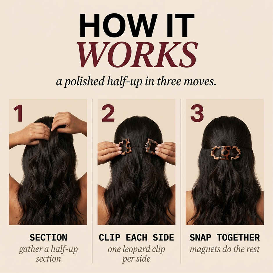 Gleva Magnetic Hair Clip No Crease Styling for Women | Strong Hold Grip | Brown