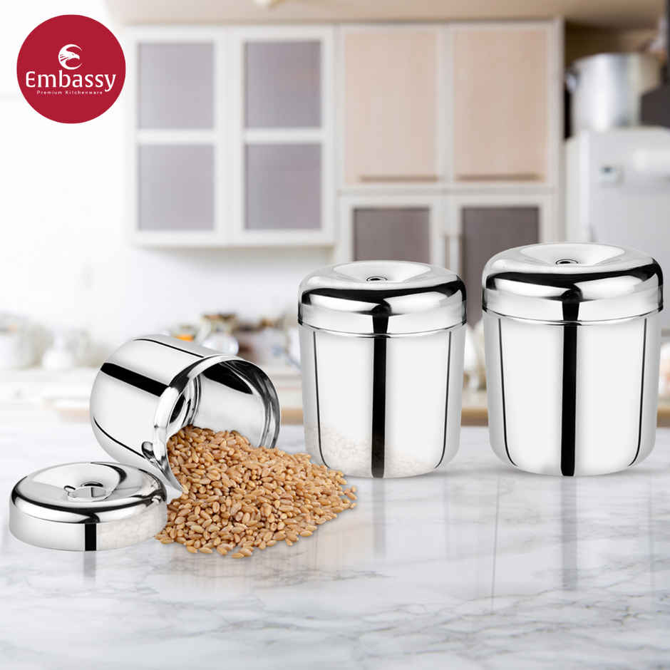 Embassy Premium Canister Set / Storage Containers / Dabba, 3 Sizes (325,500,650 ml) Stainless Steel