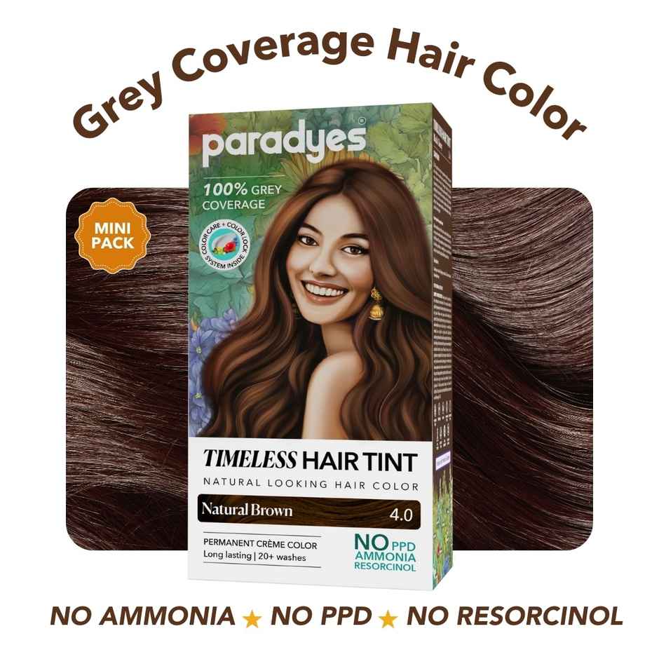 Paradyes Mini Timeless Hair Tint Free of Ammonia, PDD, Resorcinol Hair Color | Natural Brown  4.0
