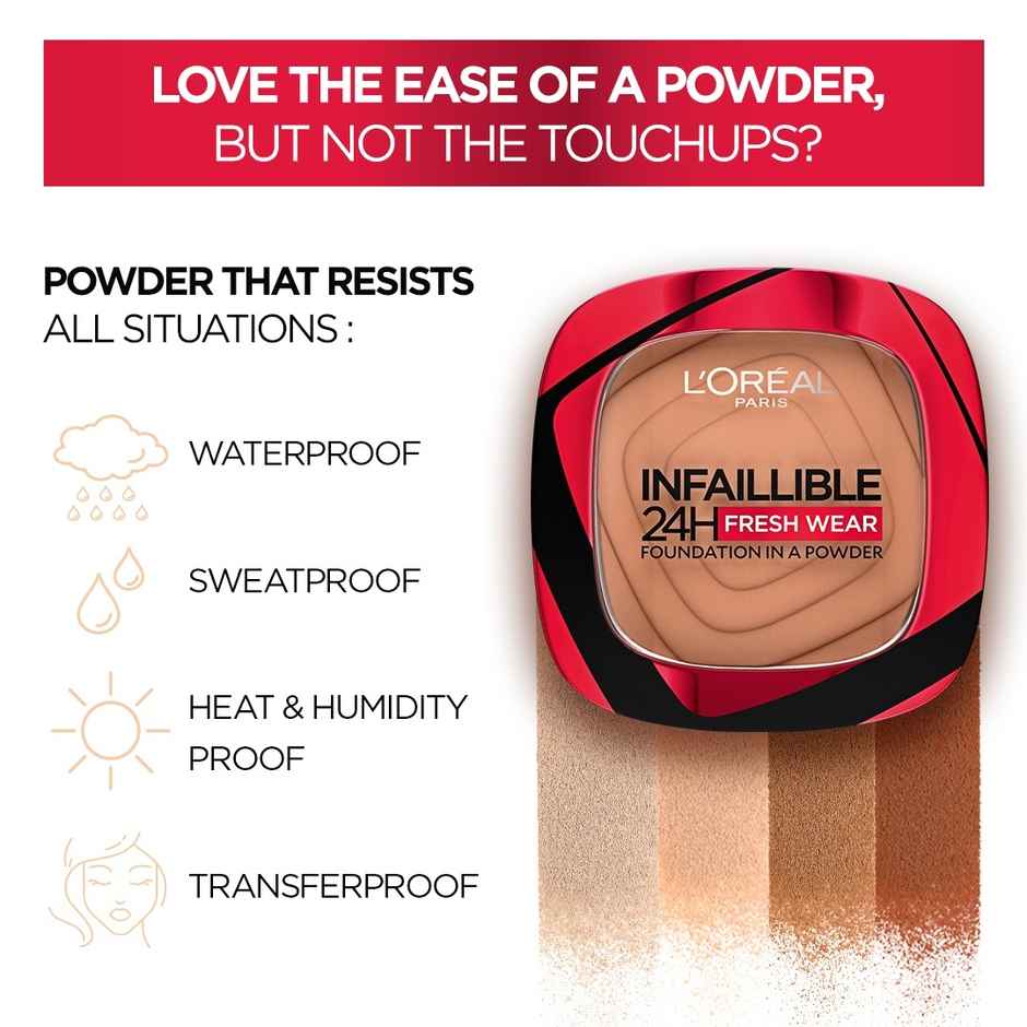 L'Oreal Paris Infallible 24H Fresh Wear Foundation In A Powder, 180 Rose Sand