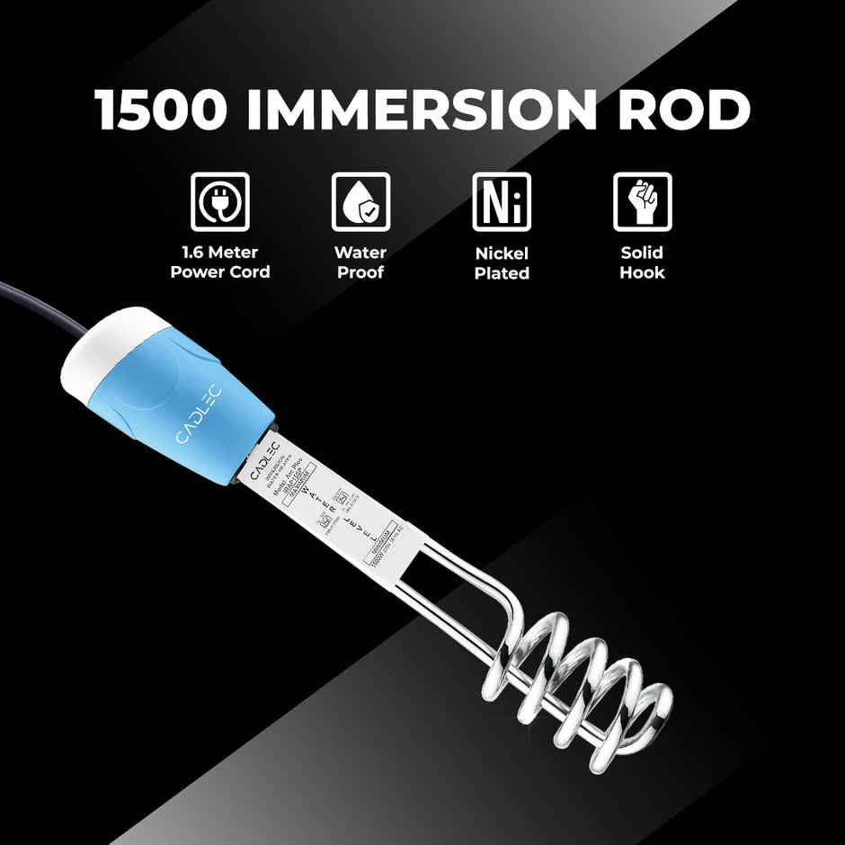 Cadlec HeatJet 1500W Electric Immersion Rod With Waterproof & Protection, Instant Heating With Bucket Holder - Blue