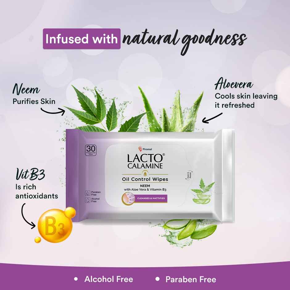 Lacto Calamine Oil Control Wipes With Neem Vitamin B3 | 30 Pulls Per Pacl