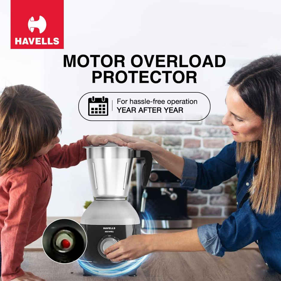 Havells Mixwell Mixer Grinder | 500 W | 3 Jars | 1.5 L Capacity - Black & Grey
