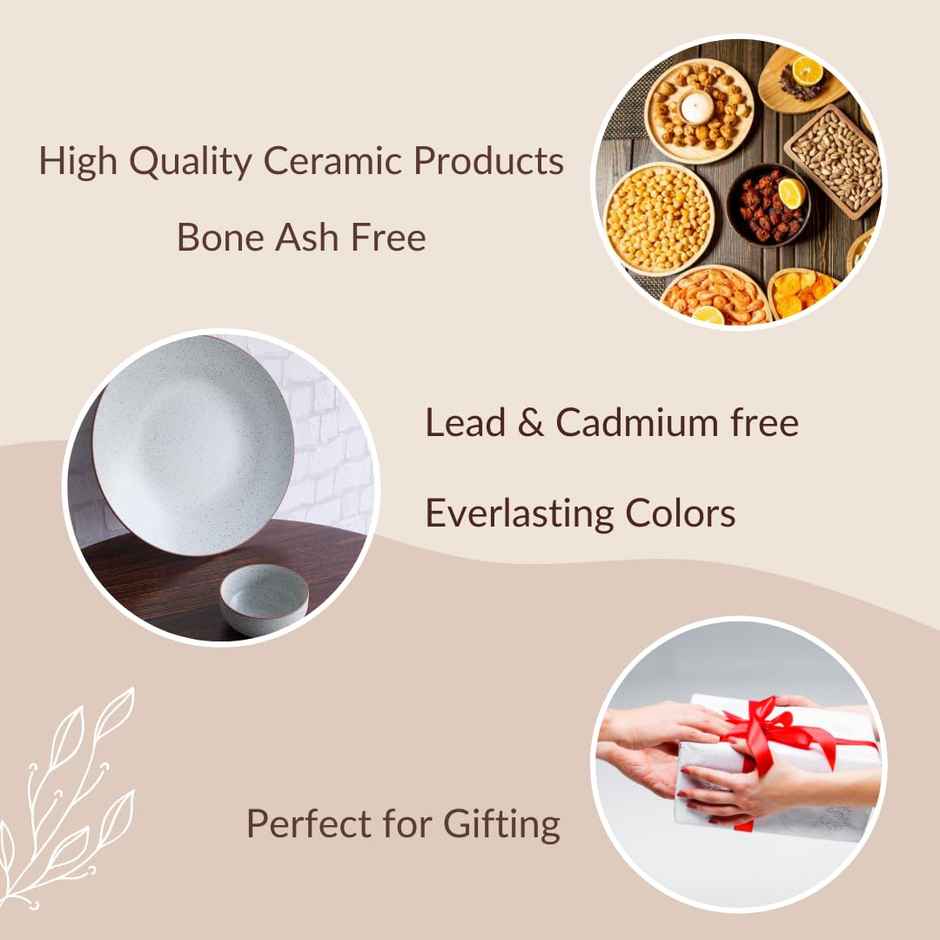 The Earth Store White Matte Ceramic 4Pc Dinner Set, 2 Dinner Plates & 2 Bowls Microwave Safe