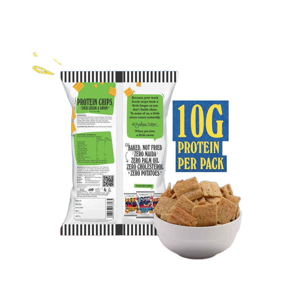 The Baker's Dozen Protein Chips Sour Cream & Onion Multigrain | 10g Protein | Baked | Healthy Snack
