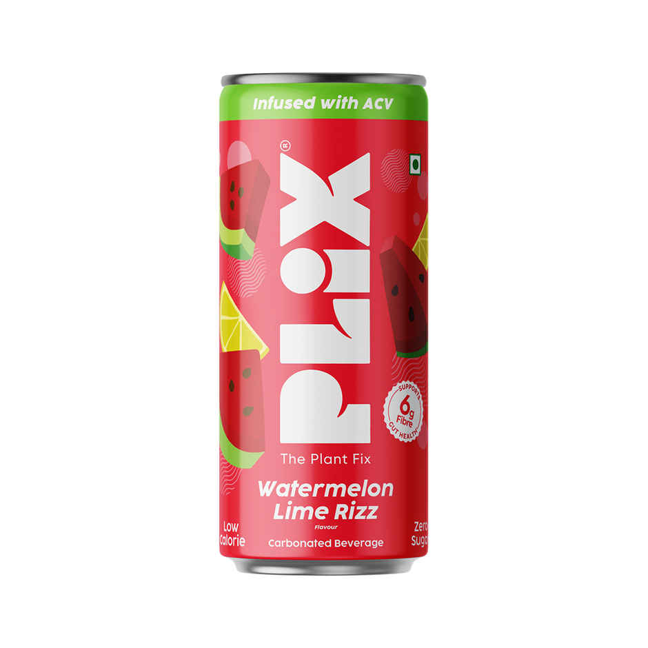 Plix Watermelon Lime Rizz Fizzy Soft Drink Can|Low Calorie & Zero Sugar|Prebiotics With 6g Fibre | Soda