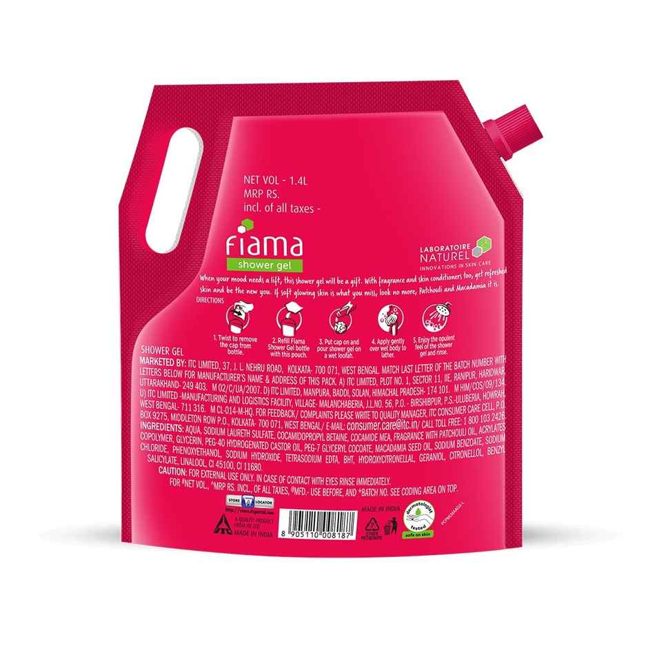 Fiama Shower Gel Patchouli & Macadamia Body Wash with Skin Conditioners for Soft Glowing Skin,Pouch