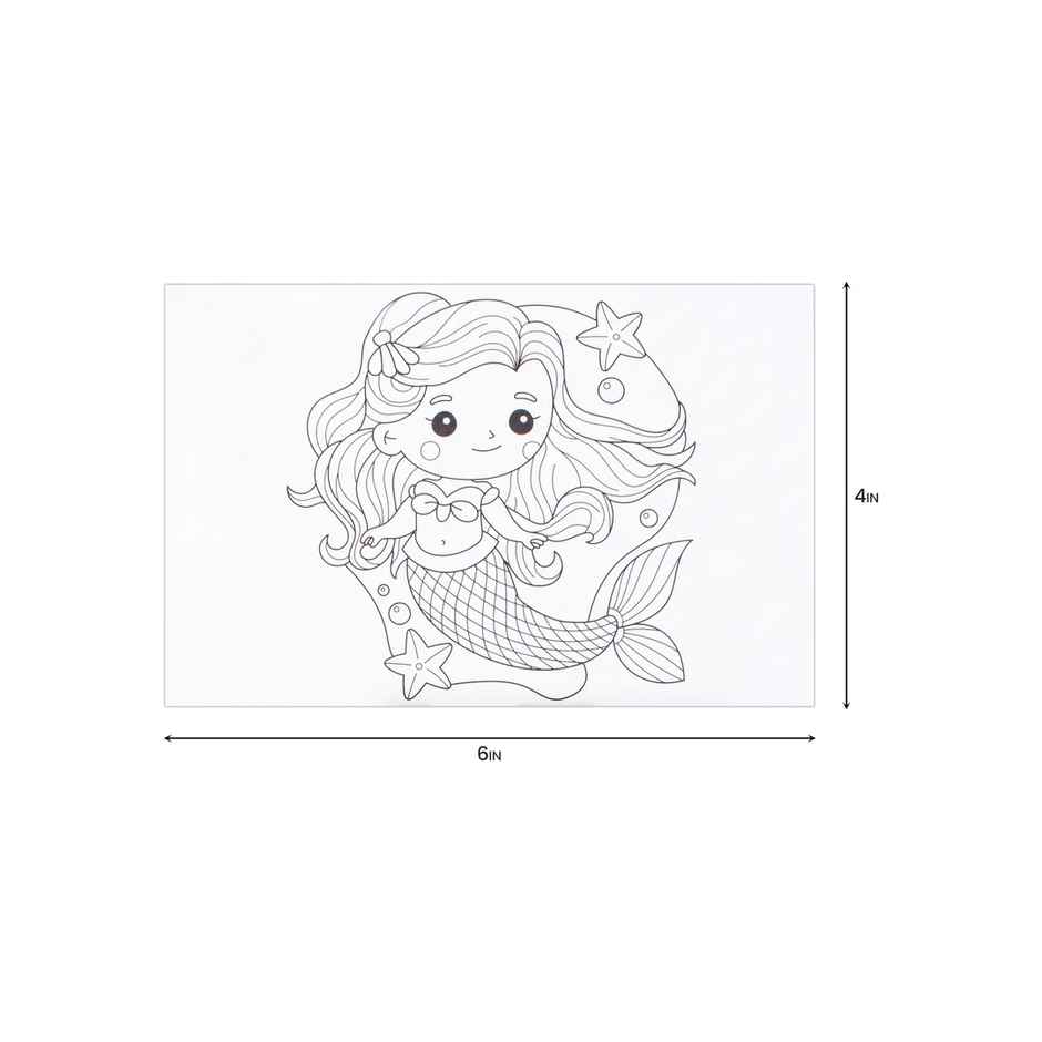 Itsy Bitsy Paintable Pre-printed Panel With Easel & Colours Little Mermaid 4x6 Inch Size 11cm
