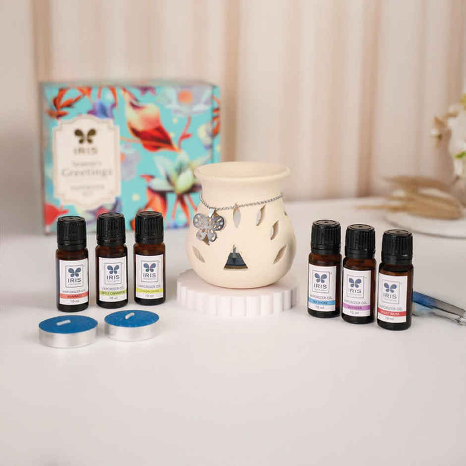 IRIS Fragrance Vaporizer Giftpack With 6 Assorted Oils And Tealights