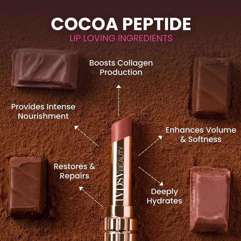 Typsy Beauty Cocoa Peptide Velvet Matte Lipstick Mocha Mauve Medium | Hydrating | Bullet Lipstick