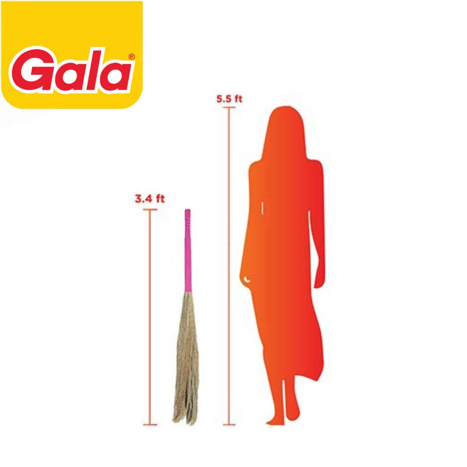 Gala Kingkong Grass Floor Broom | Jhadu Meghalaya Grass and Plastic, Brown and Pink