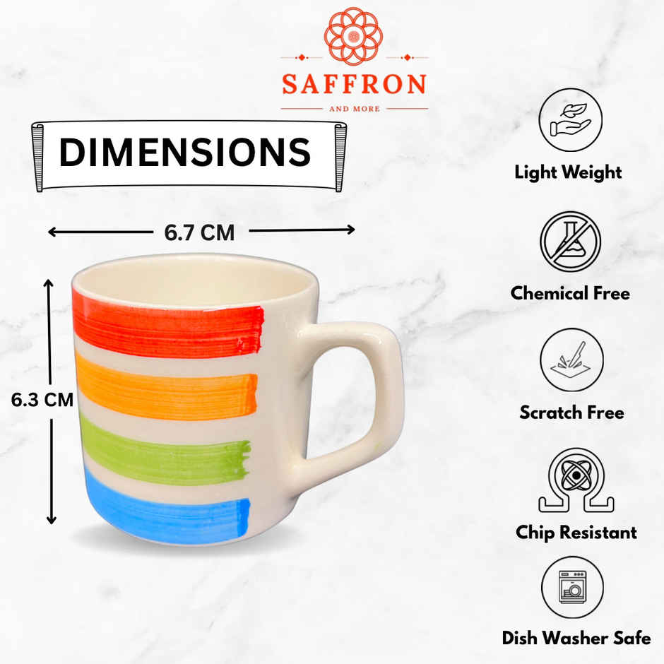 Saffron Ceramic Clay Rainbow Striped Tea And Coffee Cups | Set Of 6 Combo