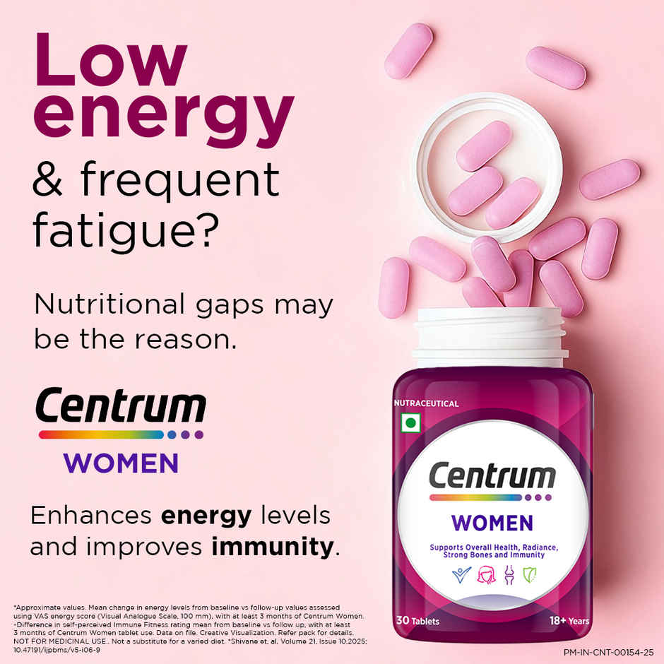 Centrum Multivitamin for Women, Hyaluronate & 23 Vitamins & Minerals (Energy, Immunity, Skin) - 30 Veg Tabs