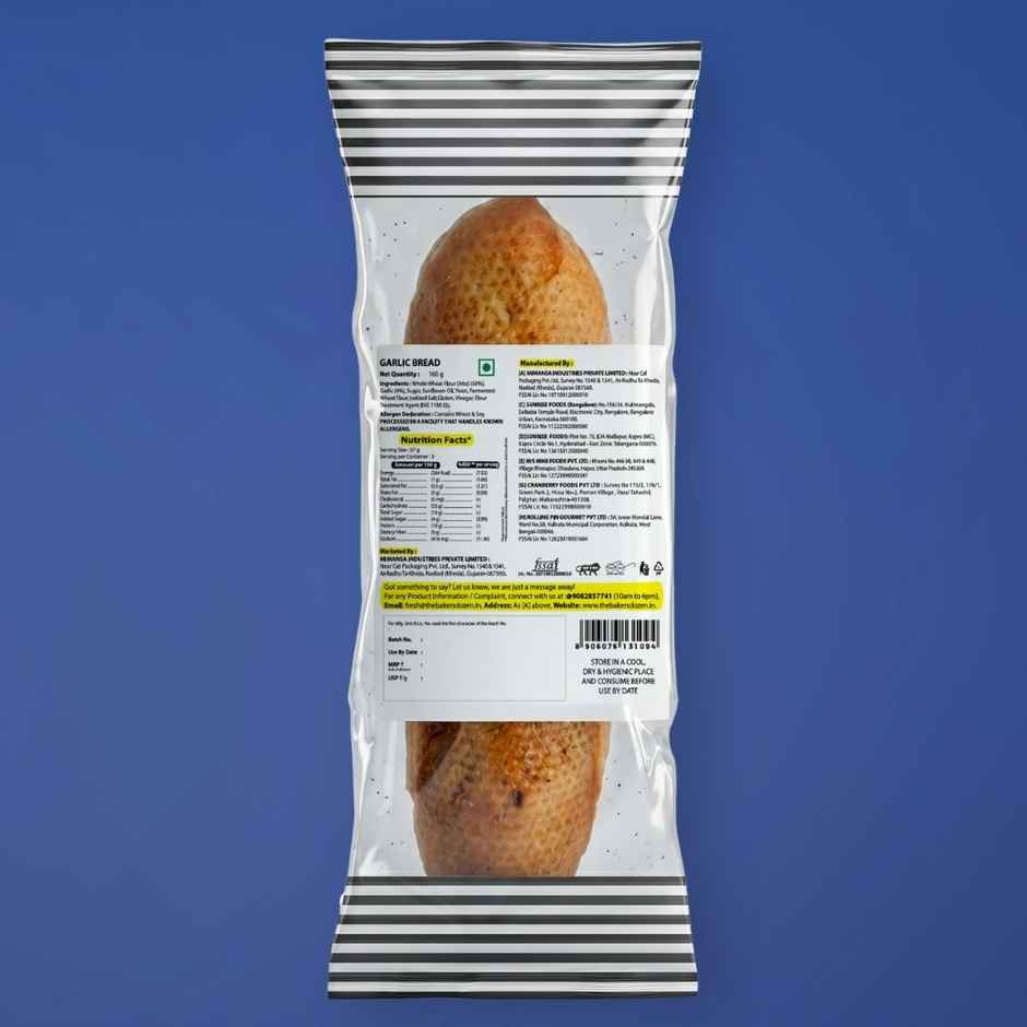 The Baker's Dozen Zero Maida Garlic Bread | Whole Wheat | Atta Loaf | Clean Label | Sandwich Bread