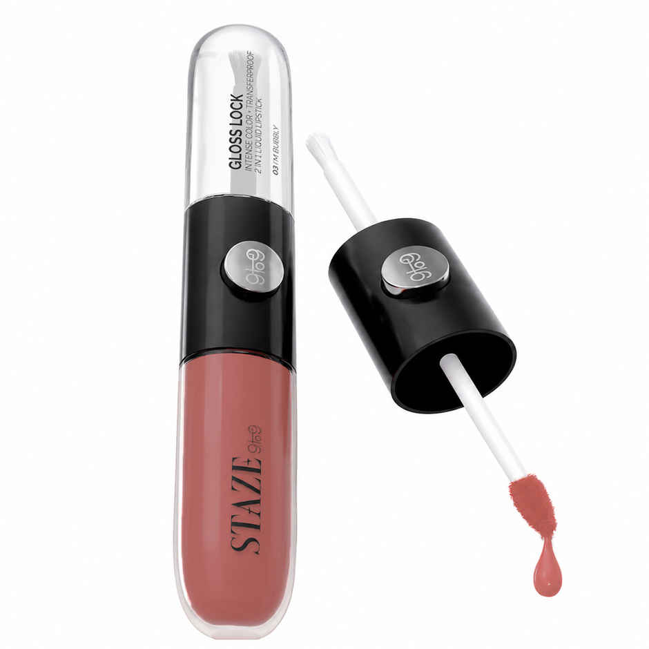 Staze Gloss Lock 2-in-1 Liquid Lipstick + Clear Gloss | Transferproof  | 03 Im Bubbly | 7g