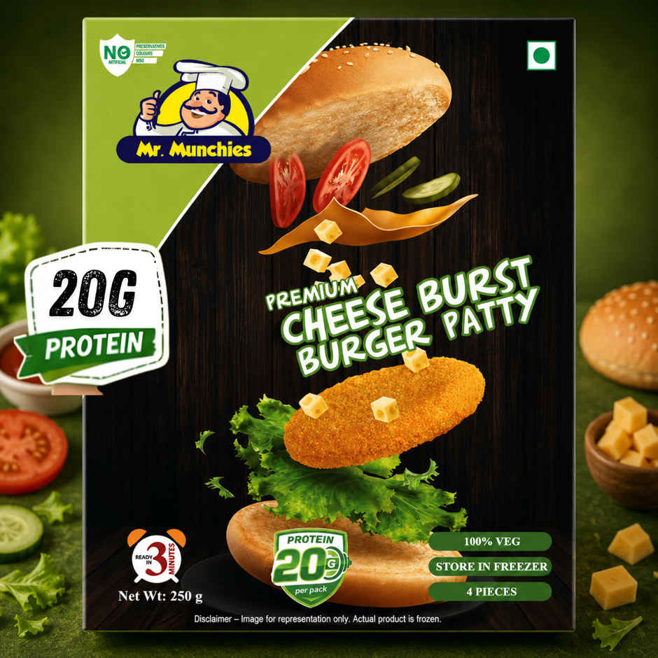 Mr. Munchies Premium Cheese Burst Burger Patty | 20g Protein