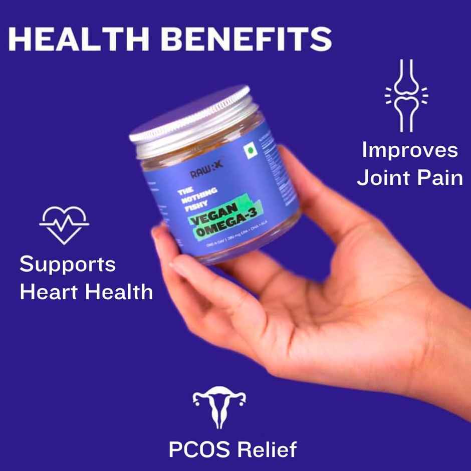 Rawrx Vegan Omega 3 Fatty Acid Capsules, 30 Vegetarian Caps (30 Days Supply) For Men & Women