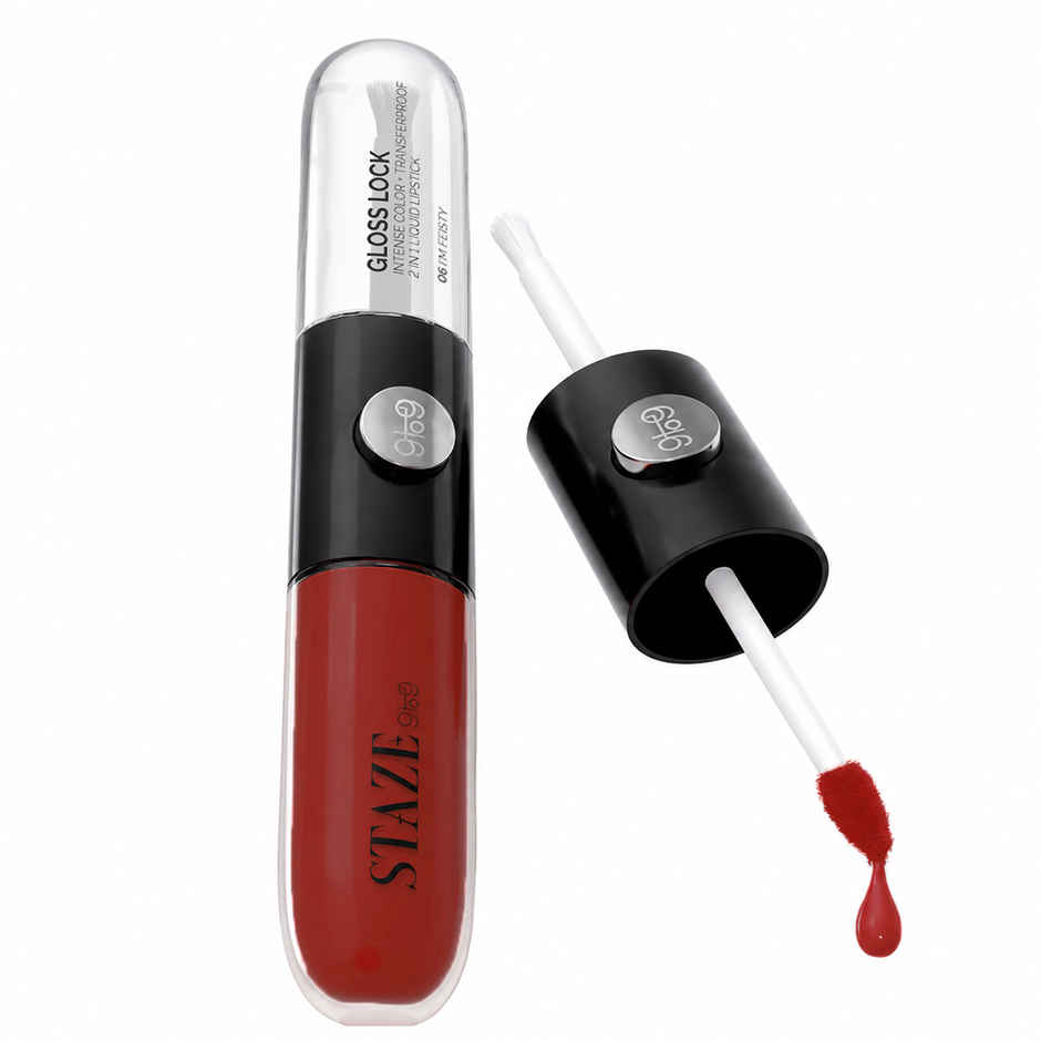 Staze Gloss Lock 2-in-1 Liquid Lipstick + Clear Gloss | Transferproof  | 06 Im Feisty | 7g