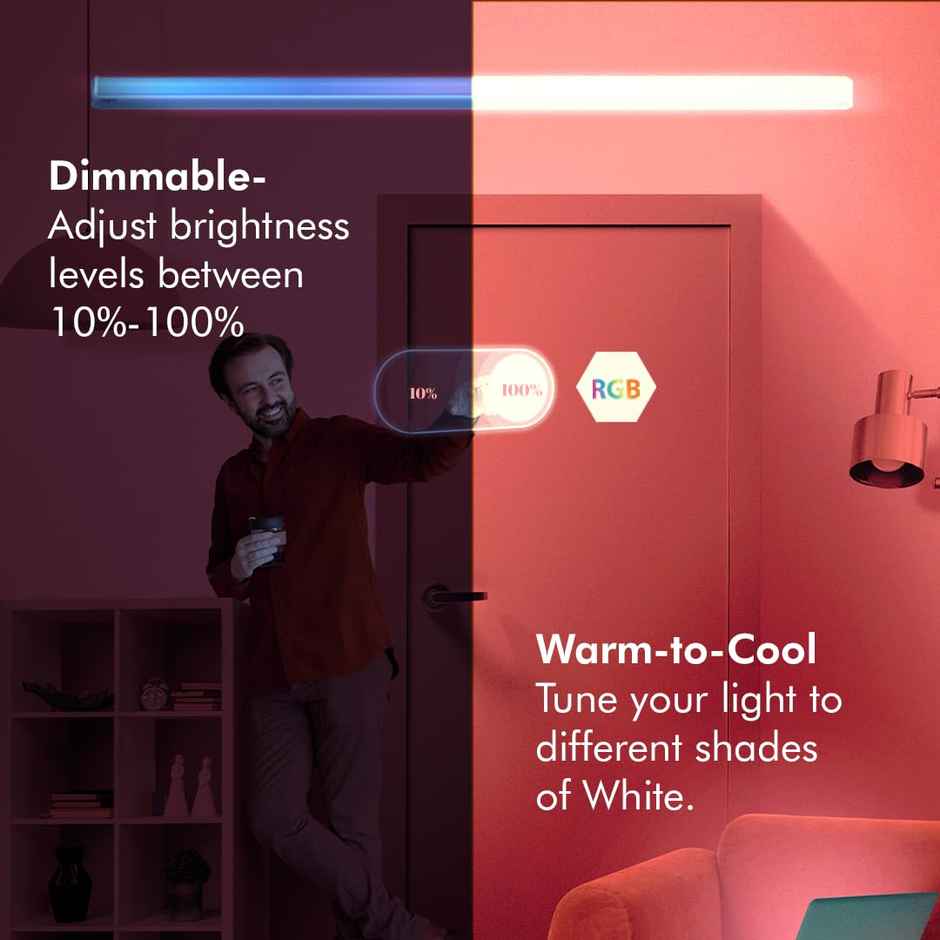 Wipro Next Smart Wi-Fi 20W CCT+RGB LED Batten | Compatible with Amazon Alexa and Google Assistant