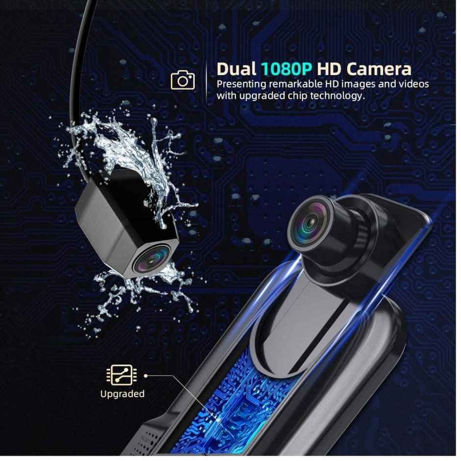 Ausha Full HD Dual Dash Camera with 10 inch IPS Touch Screen