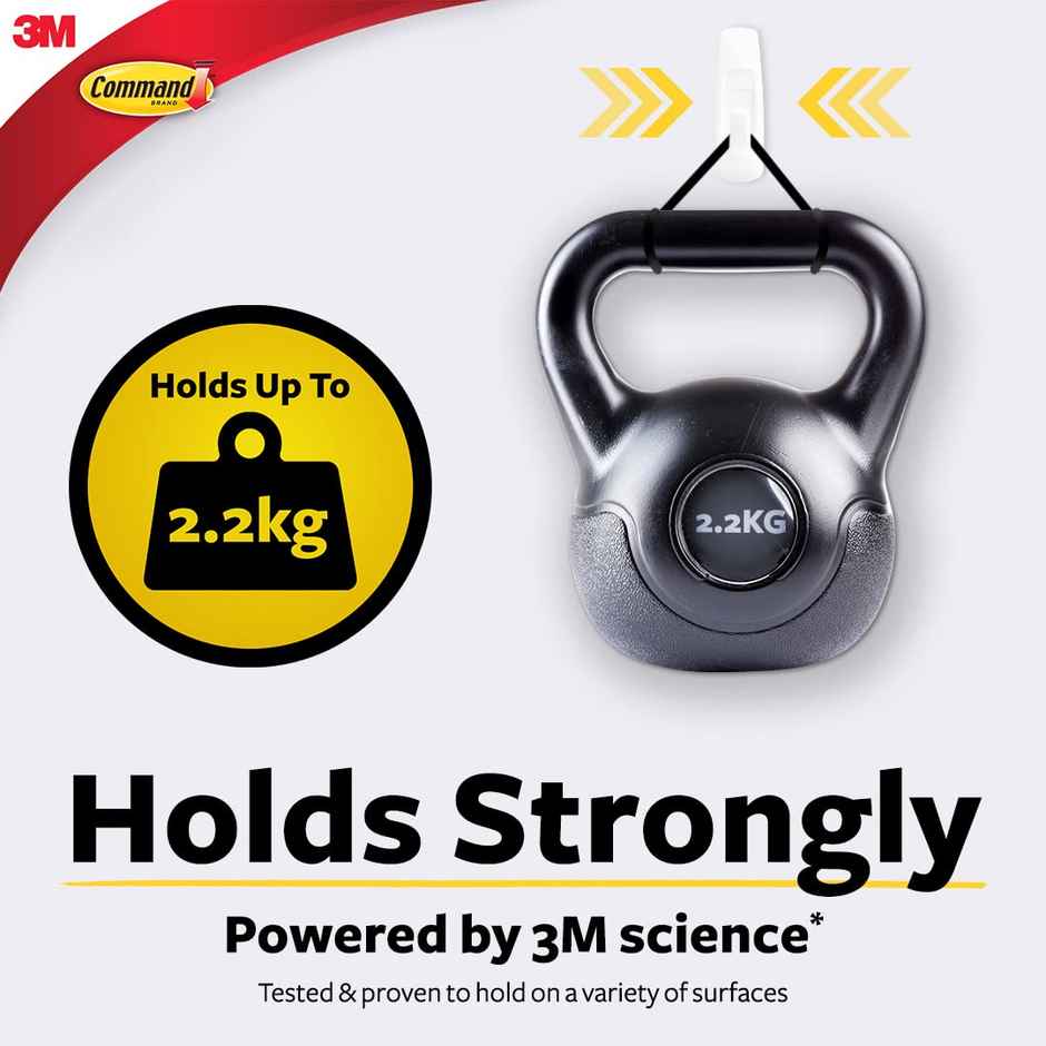 Command Adhesive Damage Free Wall Hooks| 1 Large Hook and 2 Strips Holds 2.2 kg