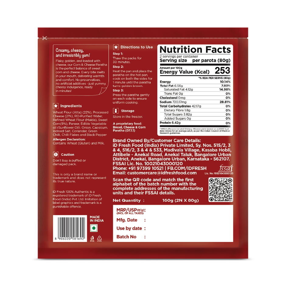 iD Fresh Cheese and Corn Paratha