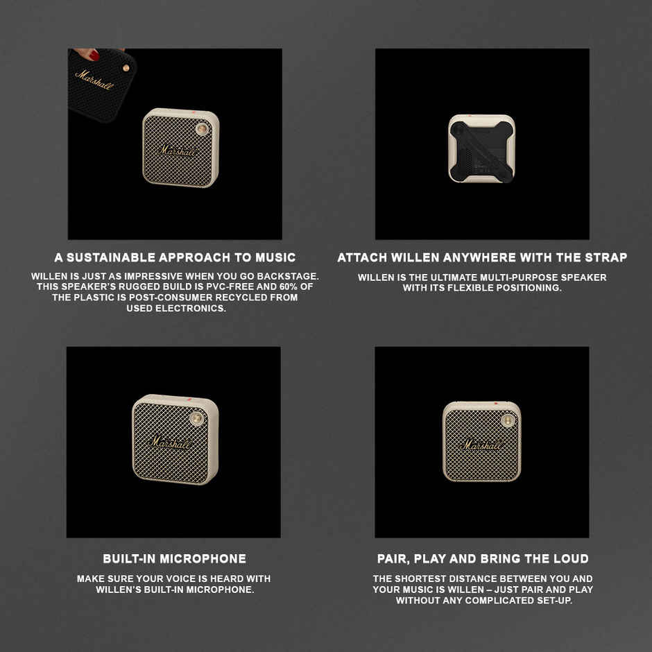 Marshall Willen Portable Bluetooth Speaker with 15+ Hours of Portable Playtime, Dust & Waterproof (IP67) - Cream