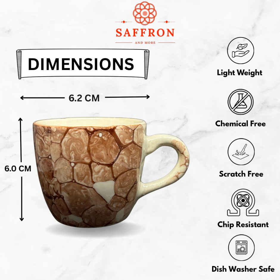 Saffron Ceramic Clay 3D Texture Tea and Coffee Cups | Set of 6