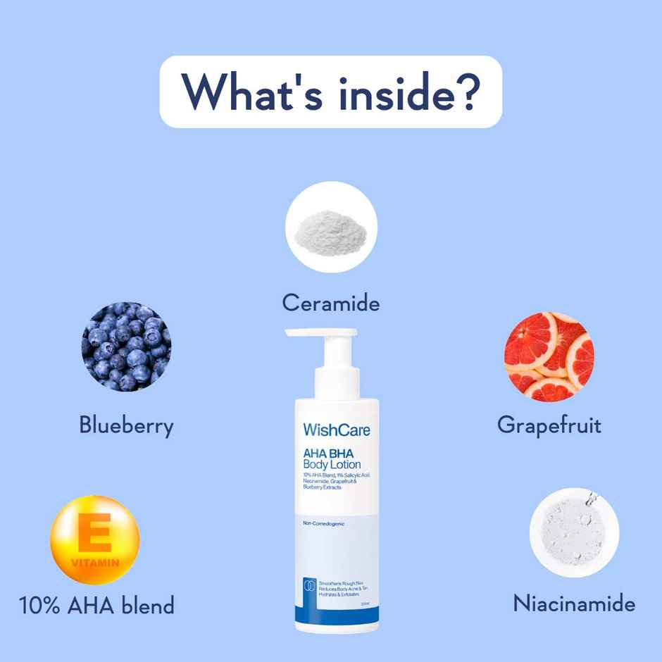 WishCare 10% AHA + 1% BHA Body Lotion | Smooths Rough & Bumpy Skin | With Grapefruit & Blueberry