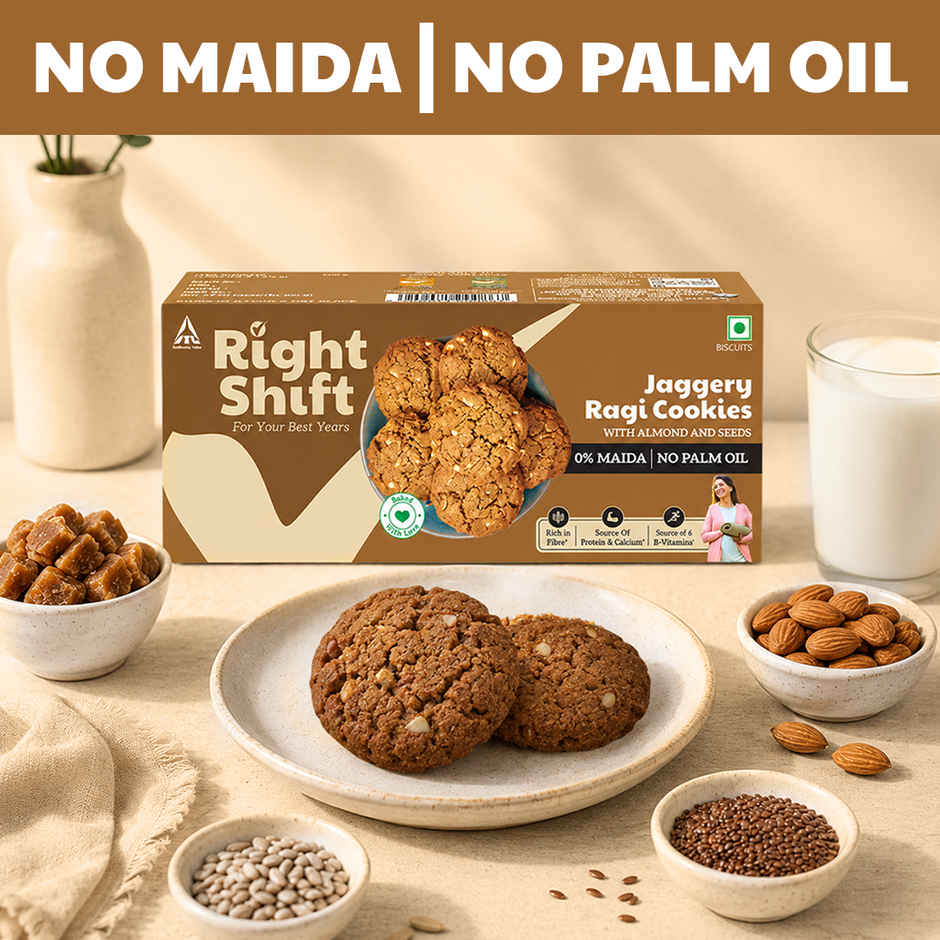 Right Shift Jaggery Ragi Cookies | No Palm Oil, 0% Maida, Digestive Biscuits, Healthy Snack