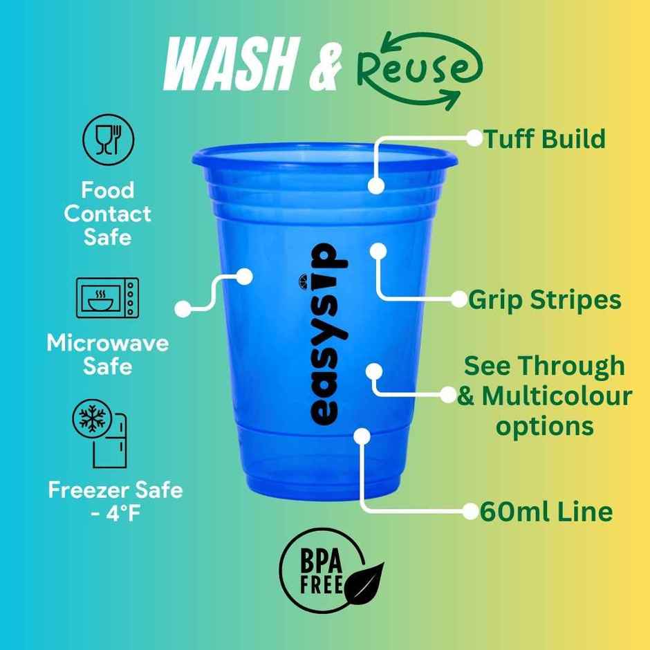 Easysip Premium Drinking Reusable Party Glasses | Blue | 400 ml