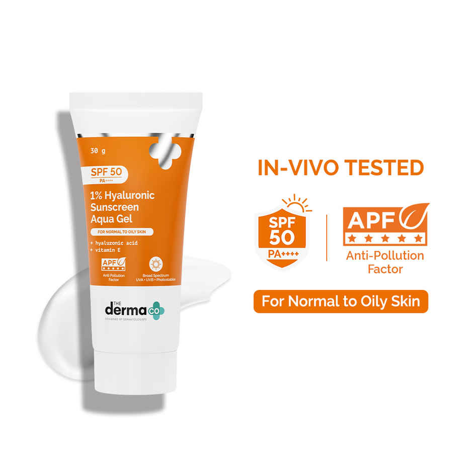 The Derma Co 1% Hyaluronic Sunscreen Spf 50 Pa+++ Aqua Gel For Normal To Oily Skin Combo