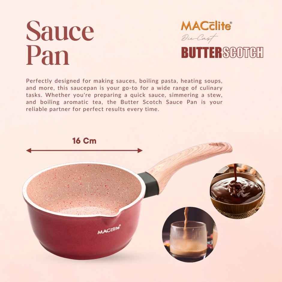 Macclite Non Stick PDC Granite+ Induction Base ButterScotch Sauce Pan 16 cm
